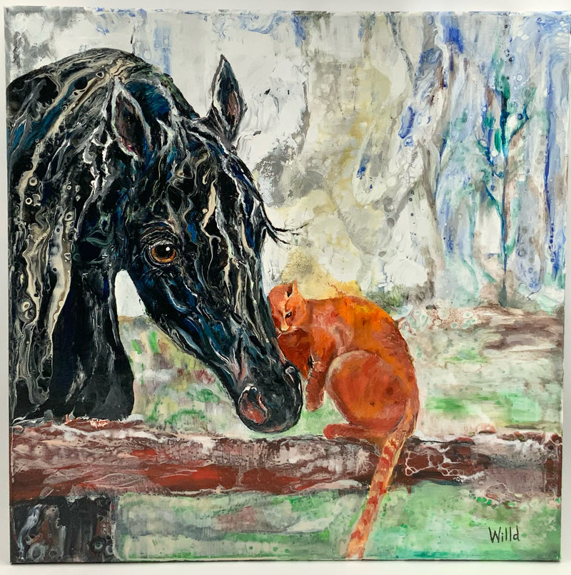 Original Acrylic on Canvas of Horse & Cat