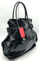 VALENTINO GARAVANI Black Patent Leather Buckle Detail Top Handle Satchel