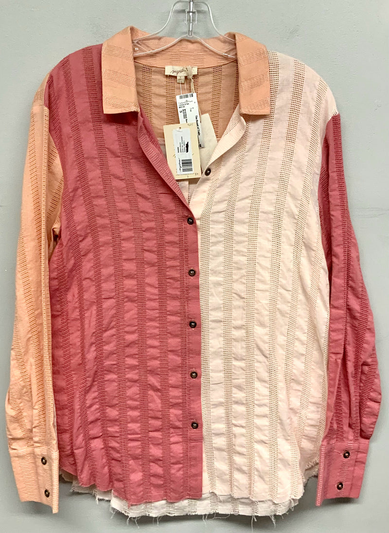 MYSTREE Berry/Peach Color Block L/S B/D Top