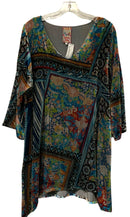 JOHNNY WAS Teal/Black/Green/Multi Floral V-Neck Velvet Tunic