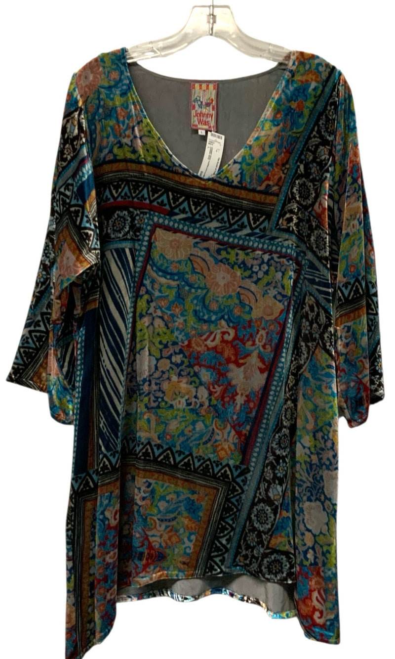 JOHNNY WAS Teal/Black/Green/Multi Floral V-Neck Velvet Tunic