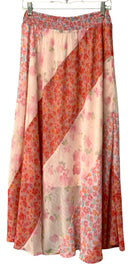 MYSTREE Pink/Green/White Floral Panel Skirt