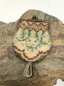 Antique Gold Plated Metal, Glass Bead & Leather Coin Purse Pendant