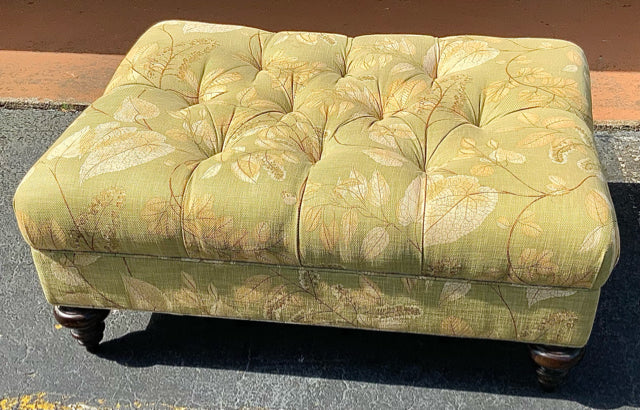 Large Thomasville Tufted Ottoman with Leaf Motif Upholstery