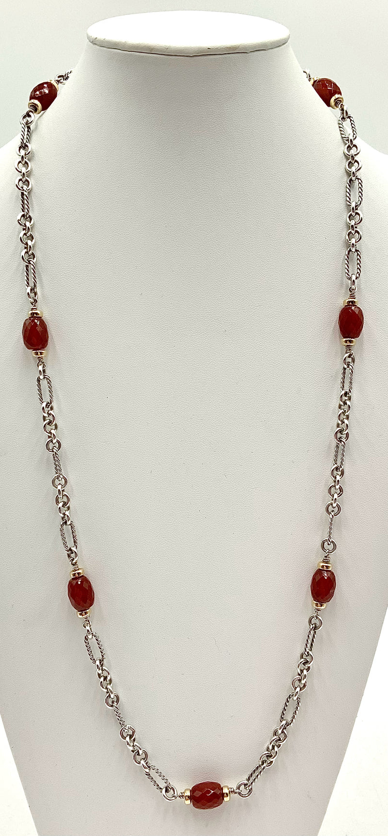 David Yurman Faceted Carnelian Sterling & 18kt Link Necklace