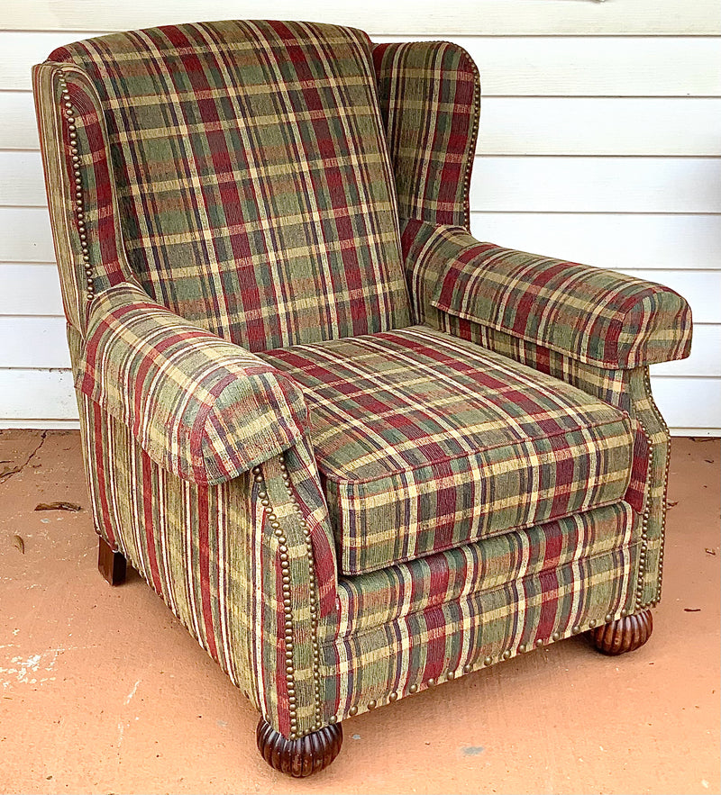 Norwalk Plaid Upholstered Club Chair with Ottoman