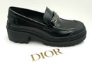 Christian Dior Black Brushed Calfskin Enamel Nameplate Code Loafers 38