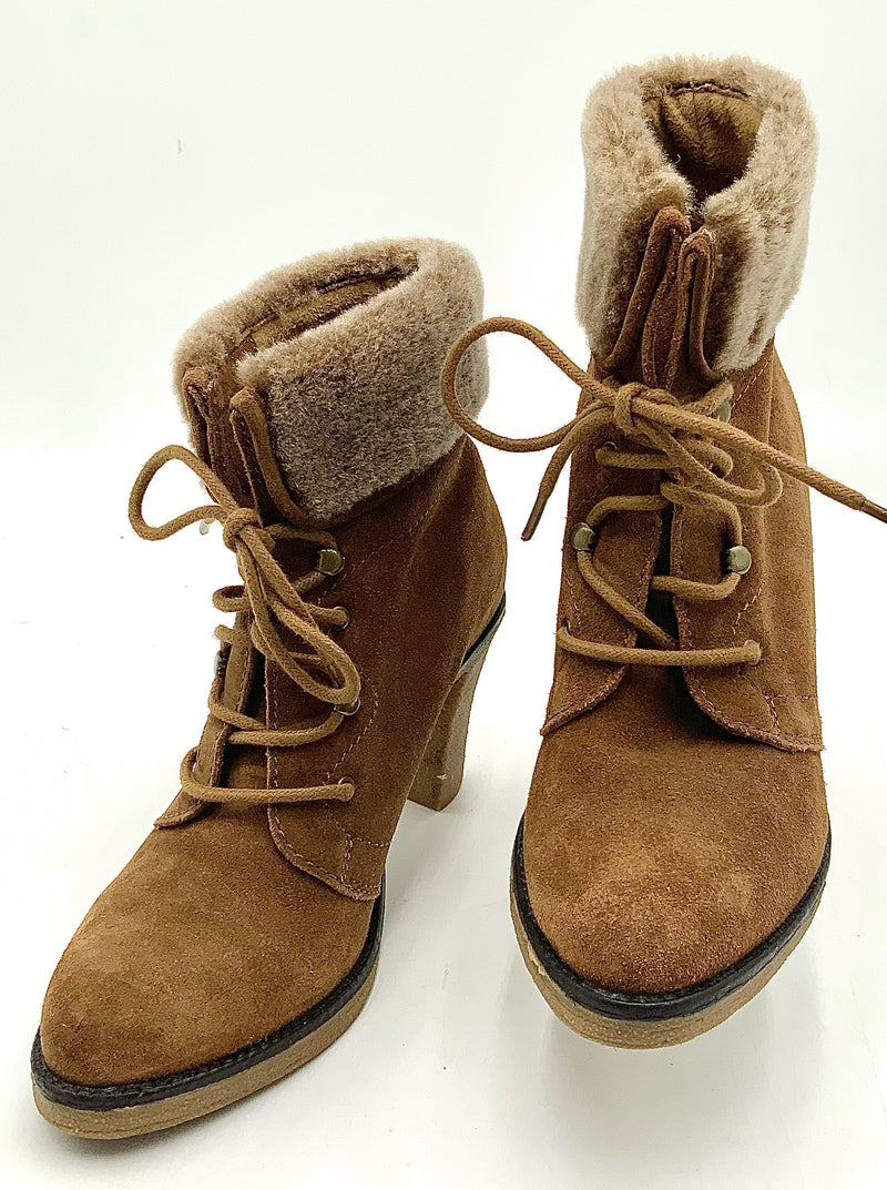 JOHNSTON & MURPHY Brown Suede Faux Fur Cuff H/H Boots 6