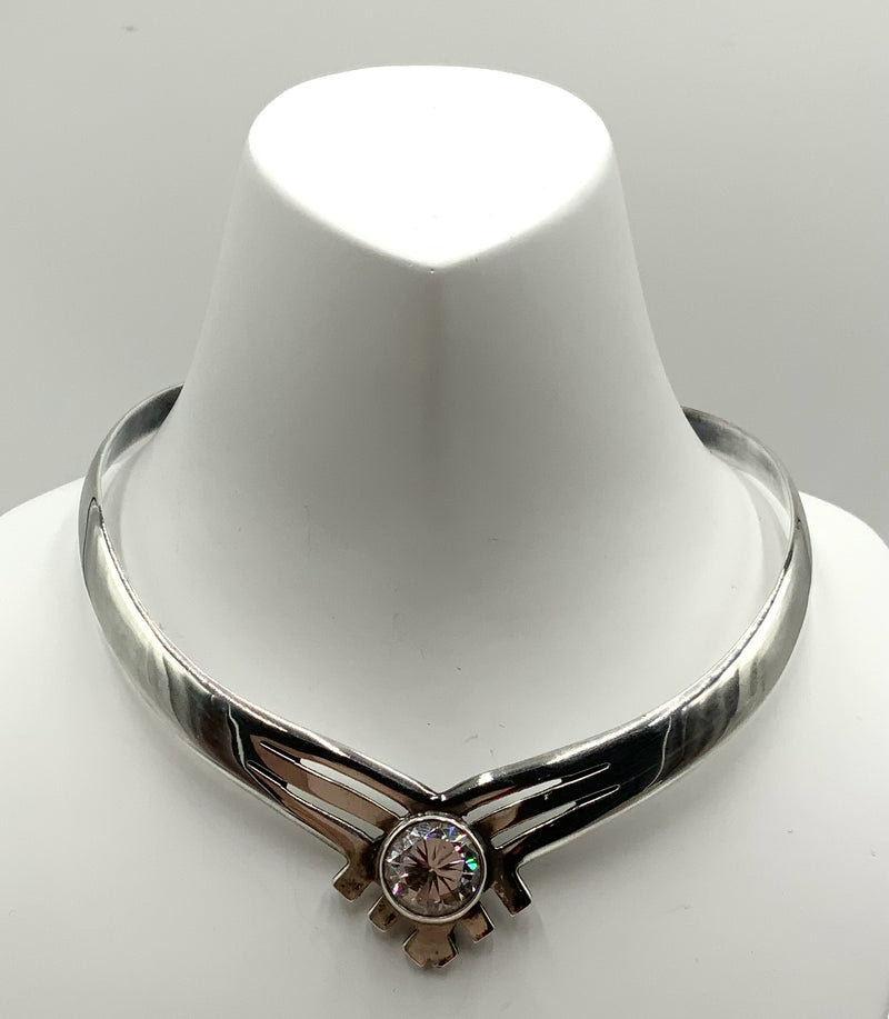 Mexico Sterling Silver & CZ Choker Necklace