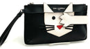 KARL LAGERFELD Black/White Leather Peak A Boo Whiskers Cat Wristlet