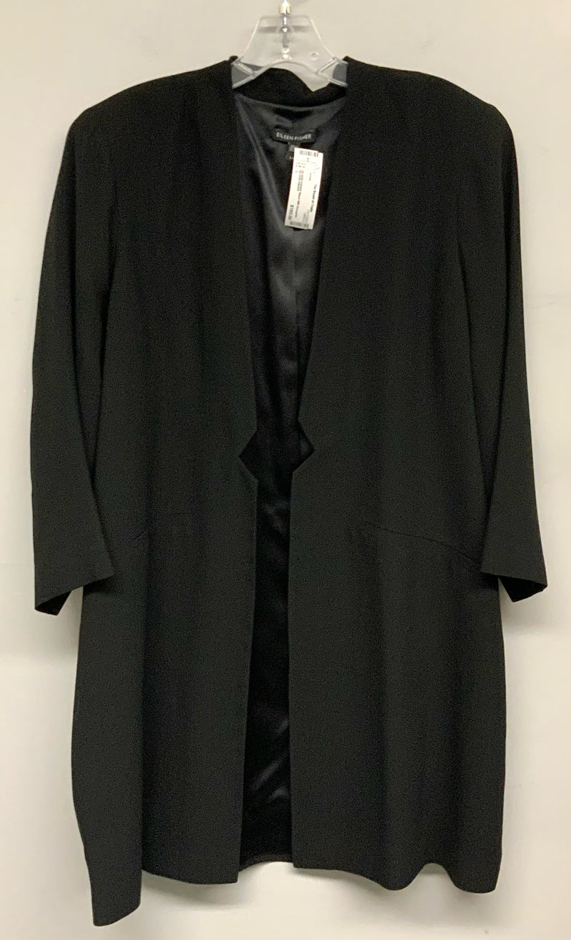 EILEEN FISHER Black Silk Georgette Crepe Long Jacket