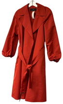 CAROLINA HERRERA CH Red Silk Blend Ruched Sleeve Belted Dress Coat