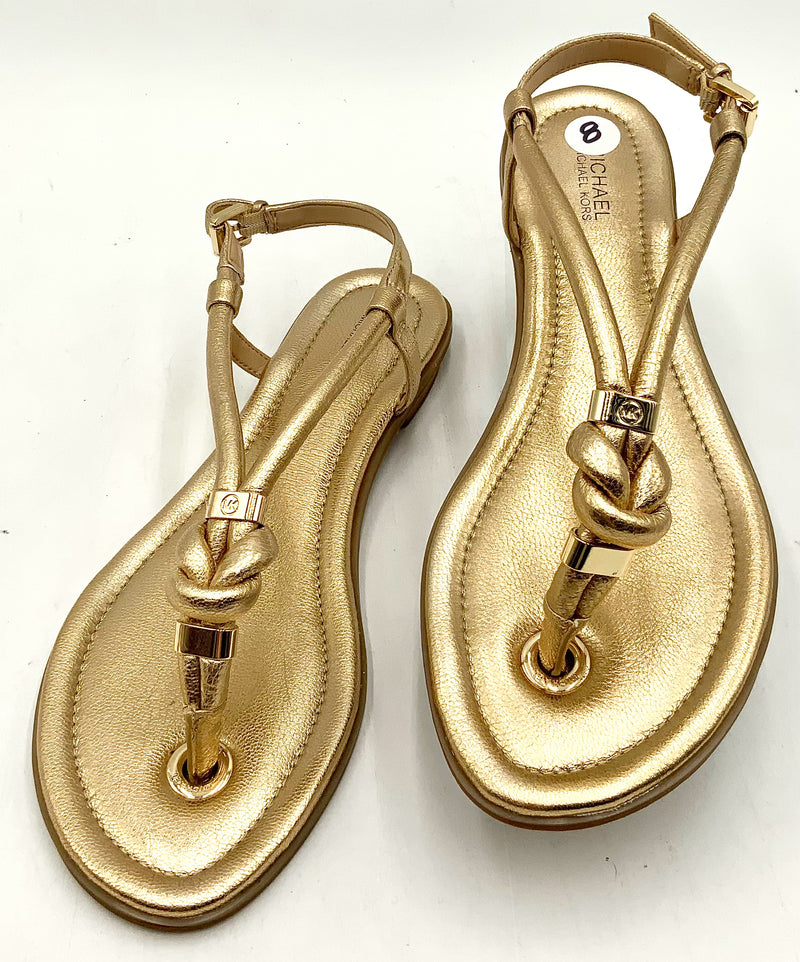 MICHAEL KORS Gold Leather Knot Front Thong Sandals 8