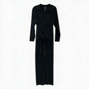 NORMA KAMALI Black Deep V-Neck w/Tie Waist L/S Maxi Dress