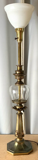 Pair of Vintage Brass & Glass Buffet Lamps