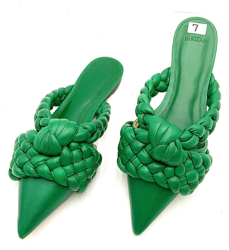 Alexandre Birman Green Braided Leather Pointed Mules 7