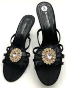RAMON TENZA Black Satin Swarovski Crystal H/H Sandals 8