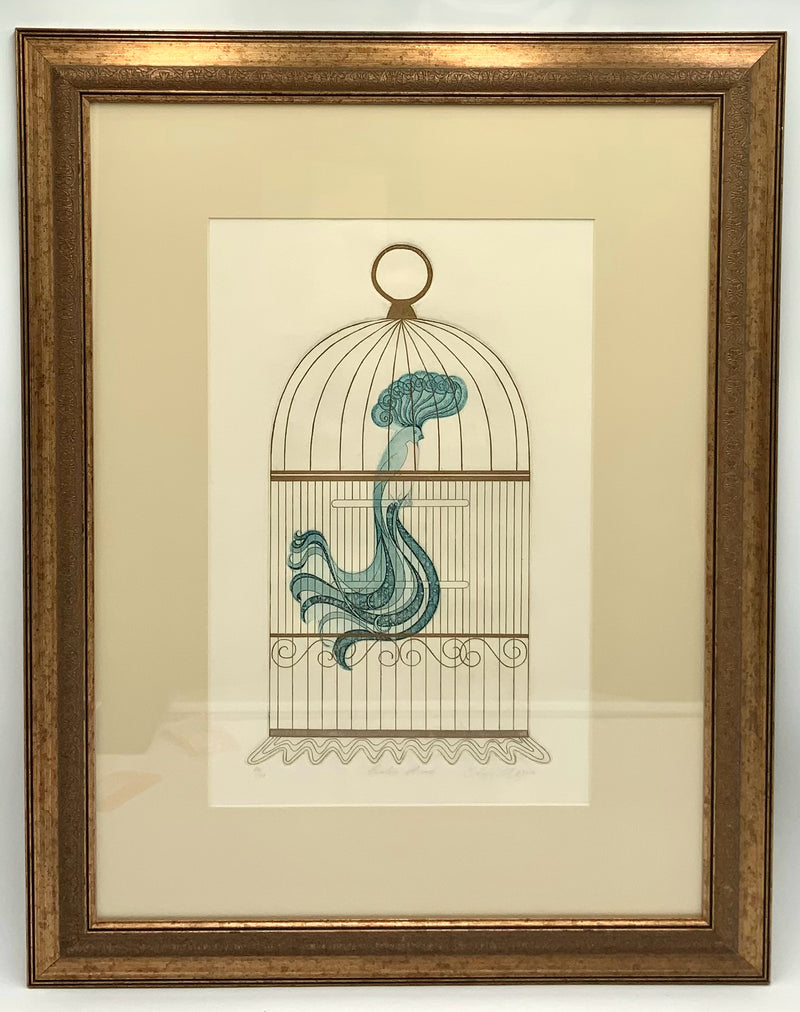 Vintage "Easter Bird" Engraving in Gold Frame