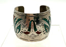 Sterling Cuff Bracelet w/Turquoise & Coral Chip Inlay