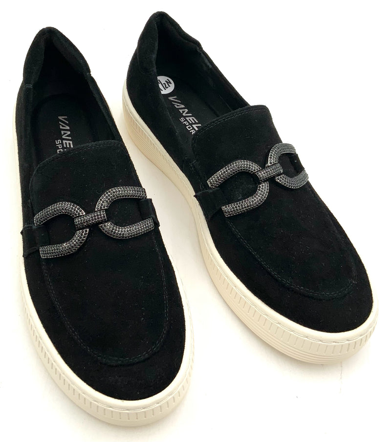 Vaneli Sport Black Suede Crystal Buckle Slip On Sneakers 7.5N