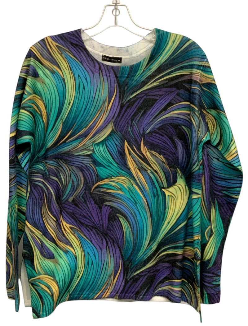 NALLY & MILLIE Purple/Green/Yellow Abstract L/S Top