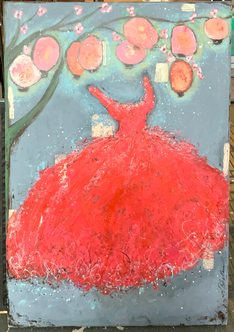 Signed Mixed Media of Dress on Board