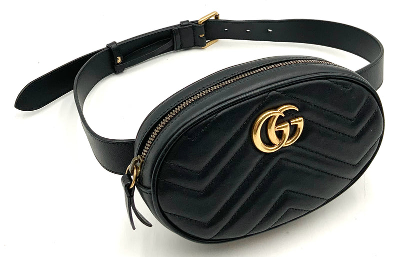 GUCCI Black Quilted Leather GG Marmont Waist Bag AS IS