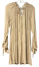 FATE Ivory/Tan/Lurex Geo Pattern Tiered Tie Neck & Sleeve Dress