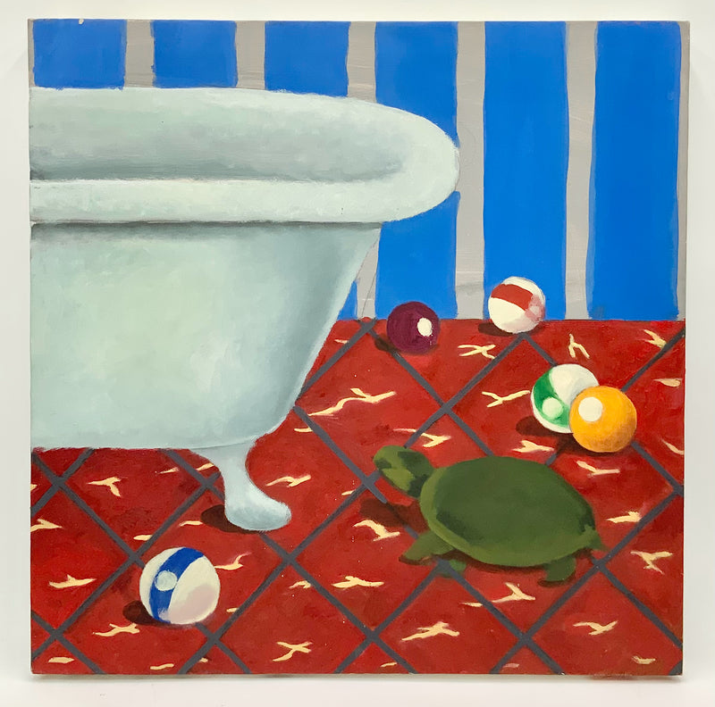 Shannon Meadows Acrylic on Canvas of Turtle & Bathtub