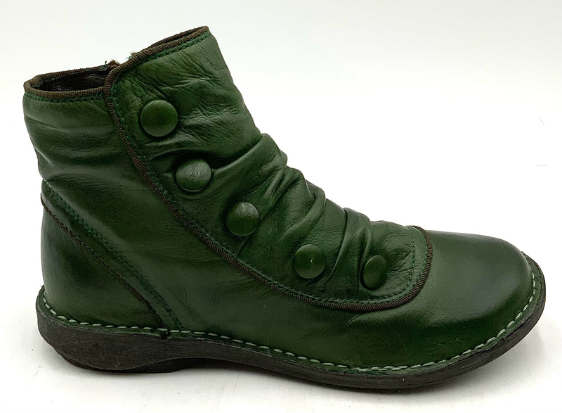MIZ MOOZ Green Leather Ruched Covered Button Ankle Boots 9.5
