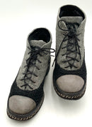 CHANEL Grey Suede Inset Chain Wool Leather CC Logo Ankle Boots 7