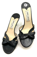 JIMMY CHOO Black Leather Perforated Strap H/H Sandals 40