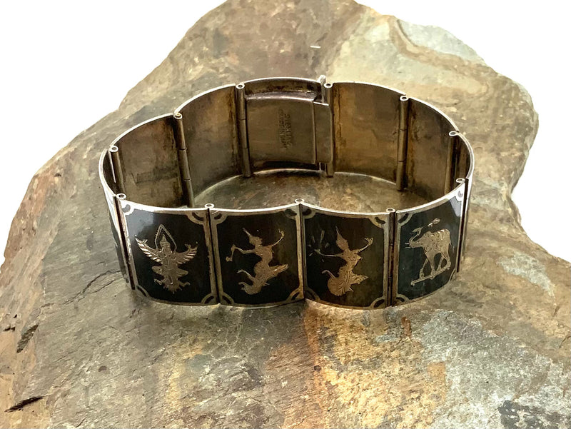 Sterling & Niello Siam Engraved Story Panel Bracelet