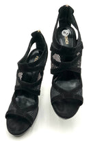 FENDI Black Suede & Noir Mesh Platform Heels Sandals 39.5