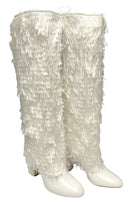 JIMMY CHOO White Calf Leather Fringe Magalie 100 Tall Boots 40.5