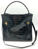 TORY BURCH Lee Radziwill Black Croc Embossed Leather Double Bag