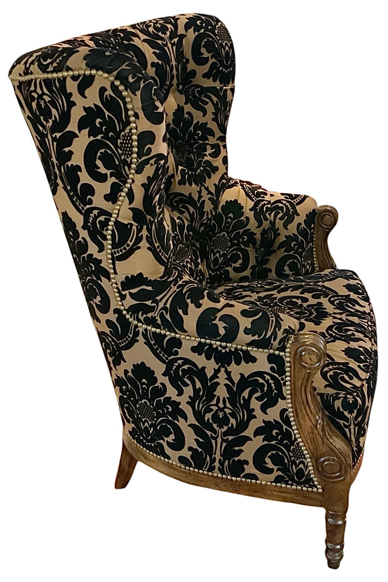 Paul Robert Black Damask Wing Chair