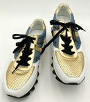 DOLCE & GABBANA White Blue Gold Leather Music Motif Sorrento Sneakers 10