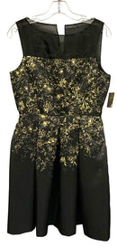 TAYLOR Black Yellow Floral Sheer Neck S/L Cocktail Dress