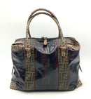 FENDI Black Multi FF Coated Canvas Zucca Mixed Media  Boston Satchel