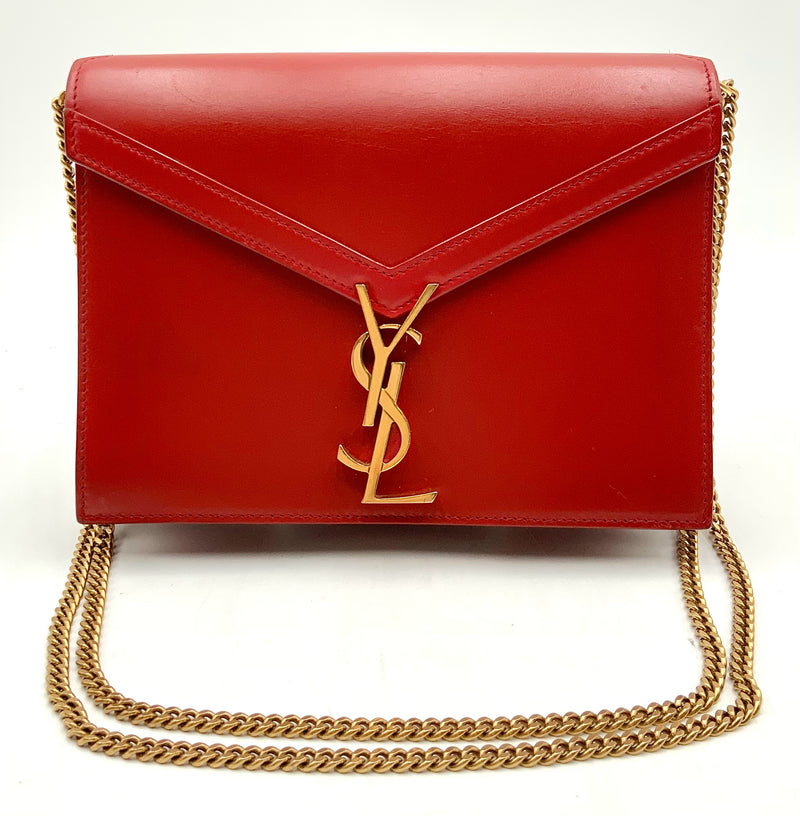 Yves St Laurent Red Leather Cassandre Envelope Chain Bag