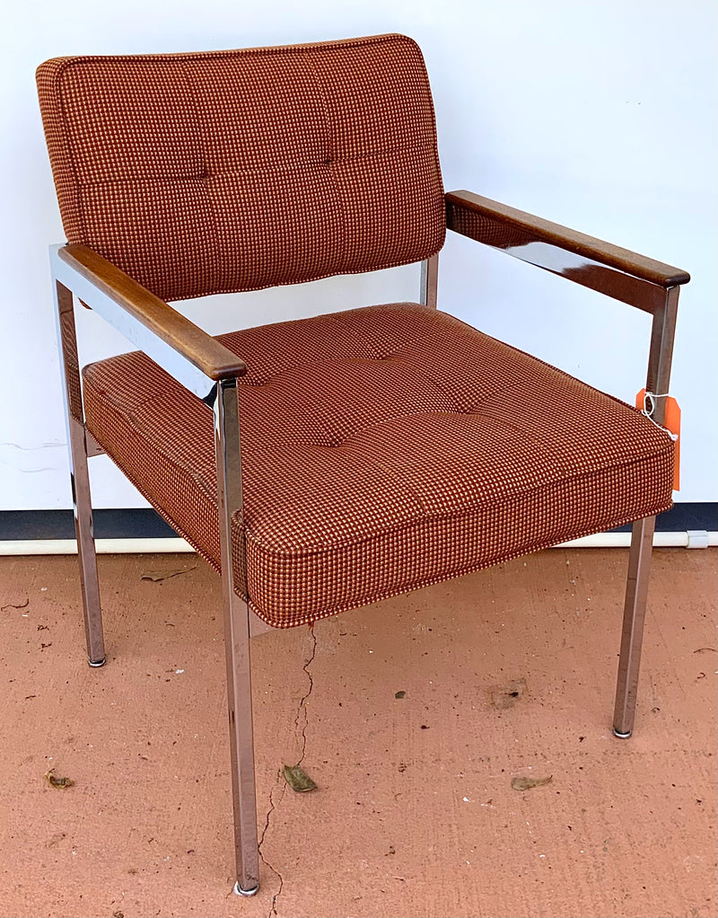 The Shaw-Walker Co. Mid Century Chrome & Teak Chair with Rust Upholstery