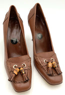 GUCCI Luggage Tan Leather Bamboo Tassel H/H Pumps 8.5