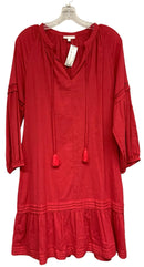 CALME Johnny Was Raspberry Tassel Tie Crinkle L/S Dress w/Slip