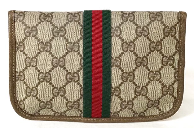 GUCCI Vintage GG Monogram Red Green Stripe Envelope Pouch