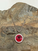 14kt Gold, Diamond & Synthetic Ruby Pendant on Sterling Necklace