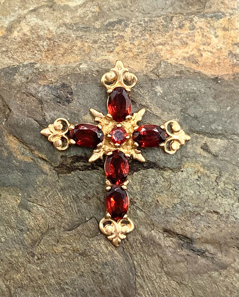 10kt Gold & Garnet Cross Pendant