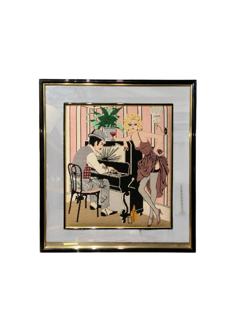 Vintage Art Deco Style Framed Needlepoint