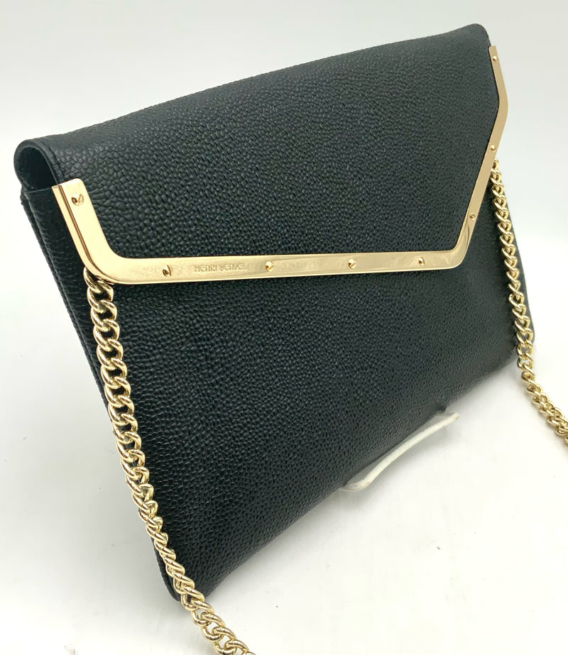 HENRI BENDEL Black Textured Leather Envelope Chain Bag