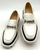 CHRISTIAN LOUBOUTIN White Leather Studded Bit Heeled Loafers 39.5